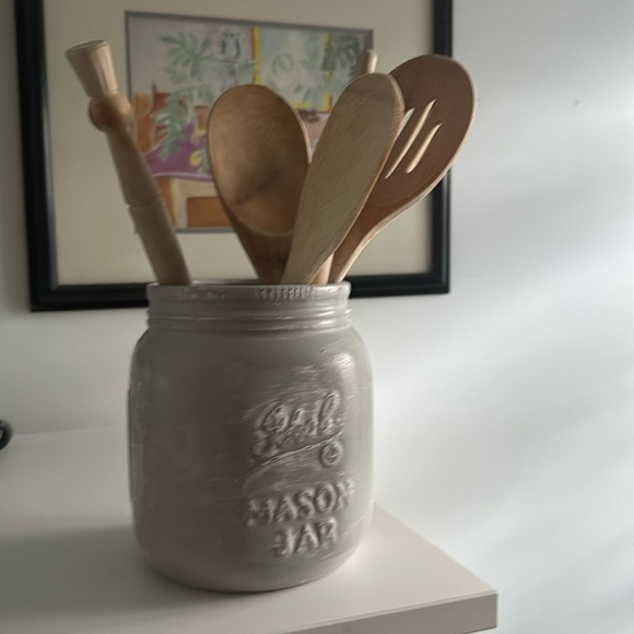 Gray Upcycled Mason Jar Utensils Crock - Picture 2 of 6